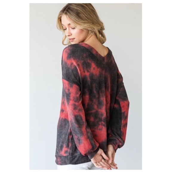 NEW Red & Black Soft Tie Dye Sweater - Picture 7 of 17